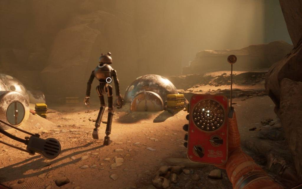 A robot with a white circle on it