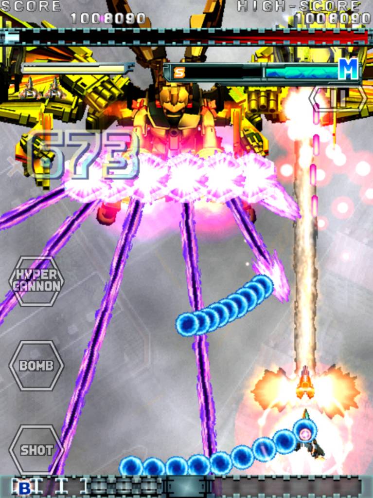 A boss fines multiple laser beams, which are parried by the player's own laser beam