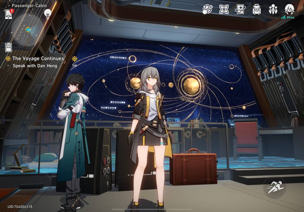 A woman in a space-themed library