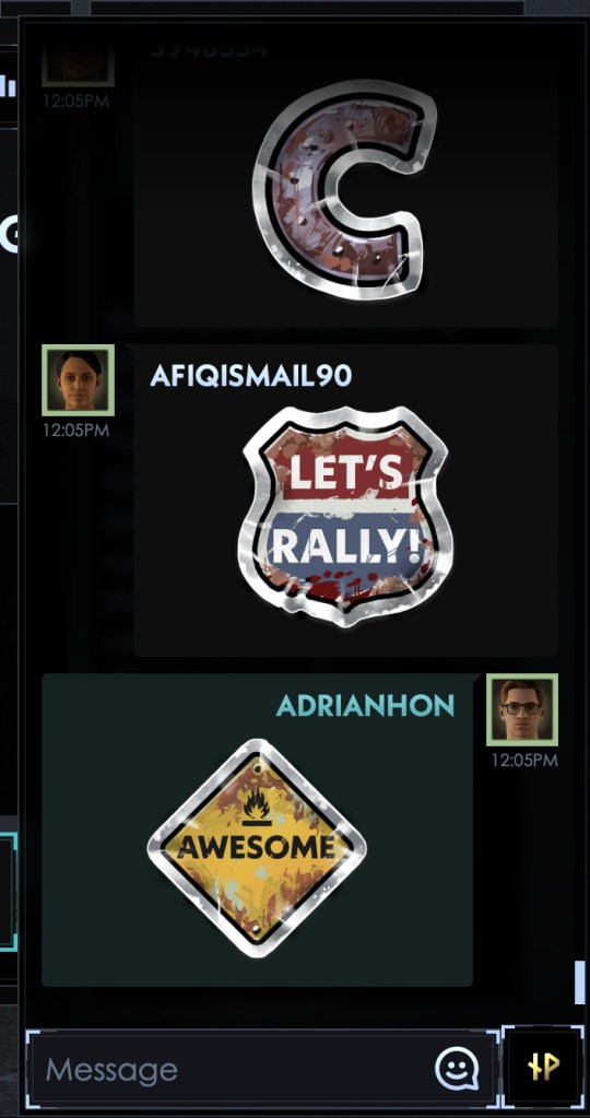 Chatroom showing me posting an AWESOME sticker