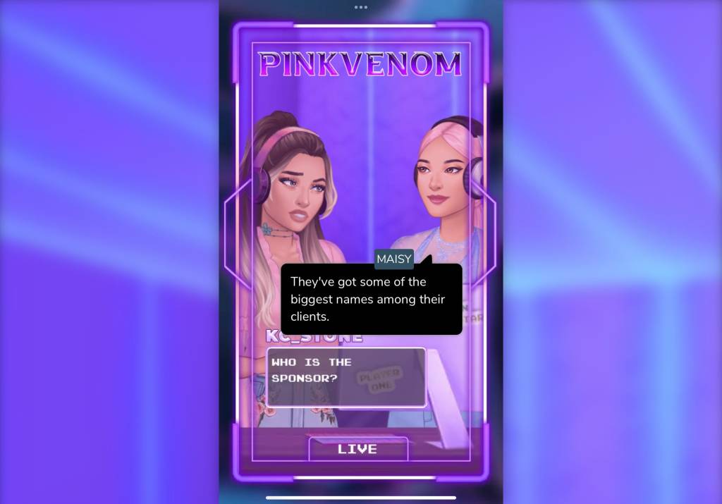 A pretend livestream. A fan asks "Who is the sponsor"?