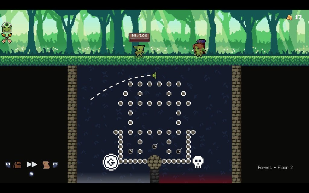 Pegs in the layout of a shop, with two ends for "G" and a skull