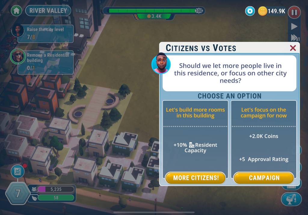 Should we let more people live in this residence, or focus on other city needs?