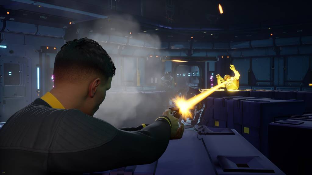 Someone shoots a phaser at an enemy