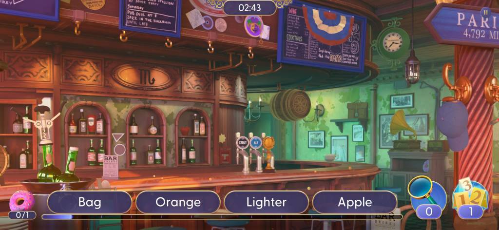 An empty bar with four words: Bag, Orange, Lighter, Apple