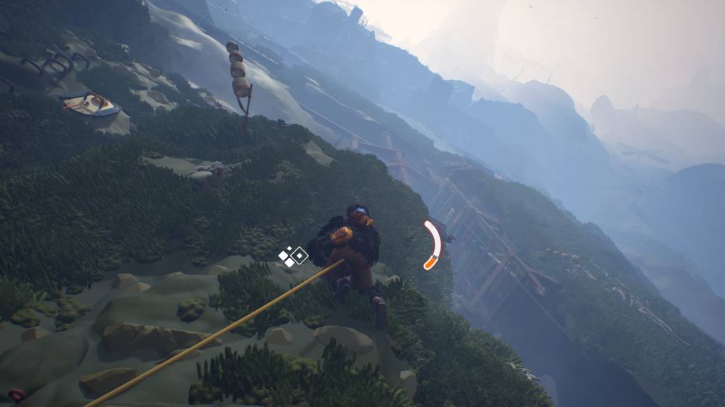 A climber with a curved stamina gauge. The top half of the gauge is solid white, then there's a little transparent gap and the rest is orange